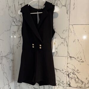 Almost Famous Black Romper with Gold Buttons